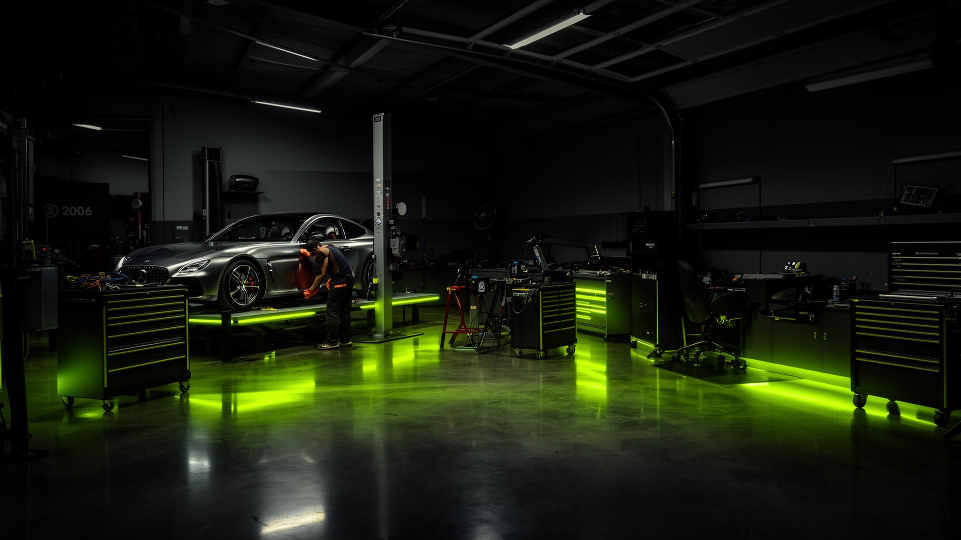 Officina Ferrarese, interni con illuminazione lime